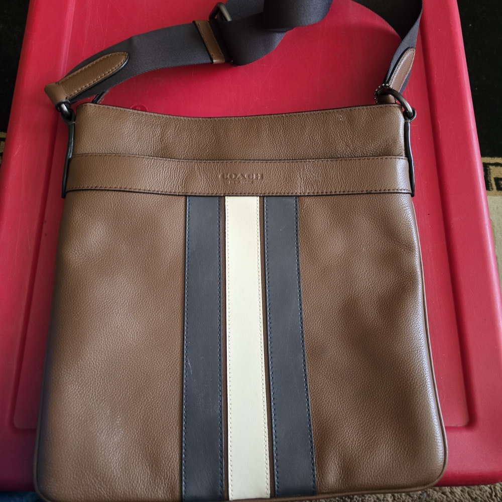 Coach Brown and White Men's Messenger Bag
